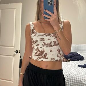 Brown and White Women's Printed Top